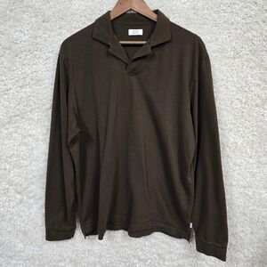 AYR Pima Cotton Long Sleeve Polo Mens XL Brown Open Collar Minimalist Luxury